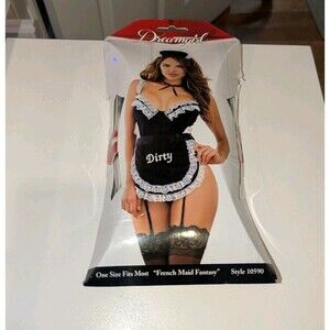 Dreamgirl French Maid Fantasy Costume Black & White Dirty Apron One Size Nwt